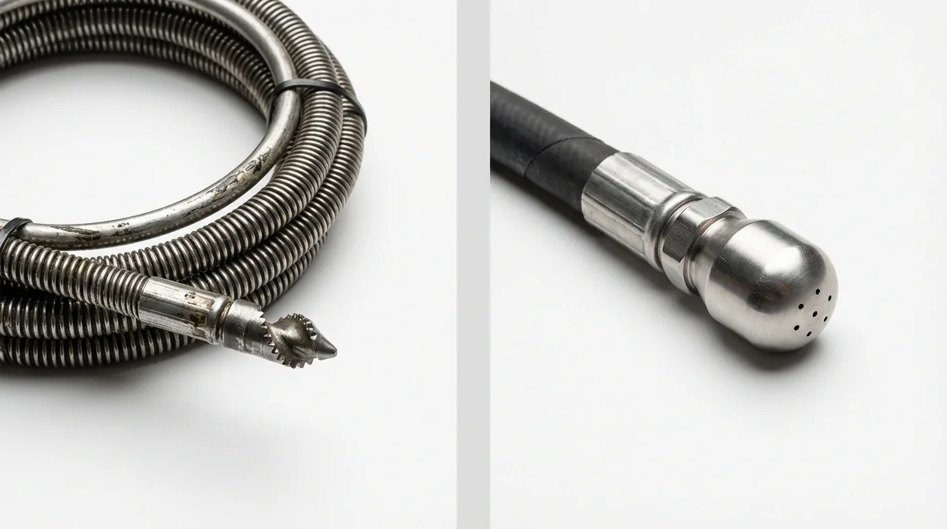 Drain snake cable and hydro jetting nozzle used for drain cleaning in Natchez, MS